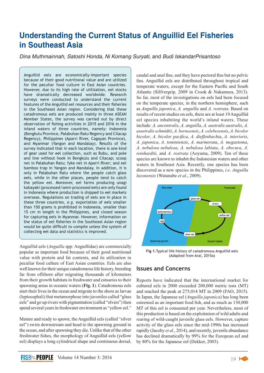 Understanding the Current Status of Anguillid Eel Fisheries in Southeast Asia Dina Muthmainnah, Satoshi Honda, Ni Komang Suryati, and Budi Iskandarprisantoso