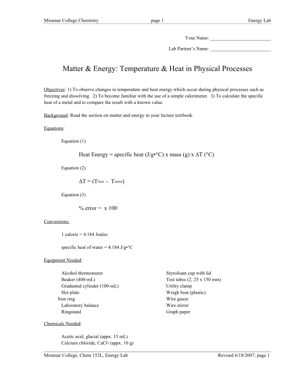 Matter & Energy: Temperature & Heat in Physical Processes