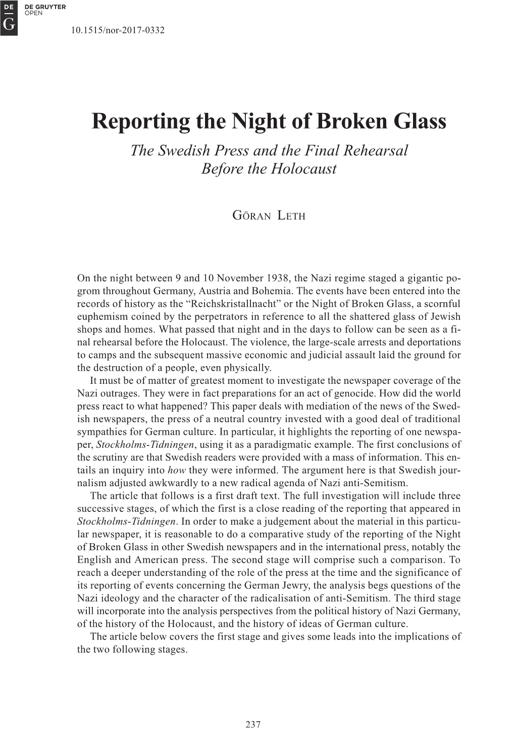 Reporting the Night of Broken Glass