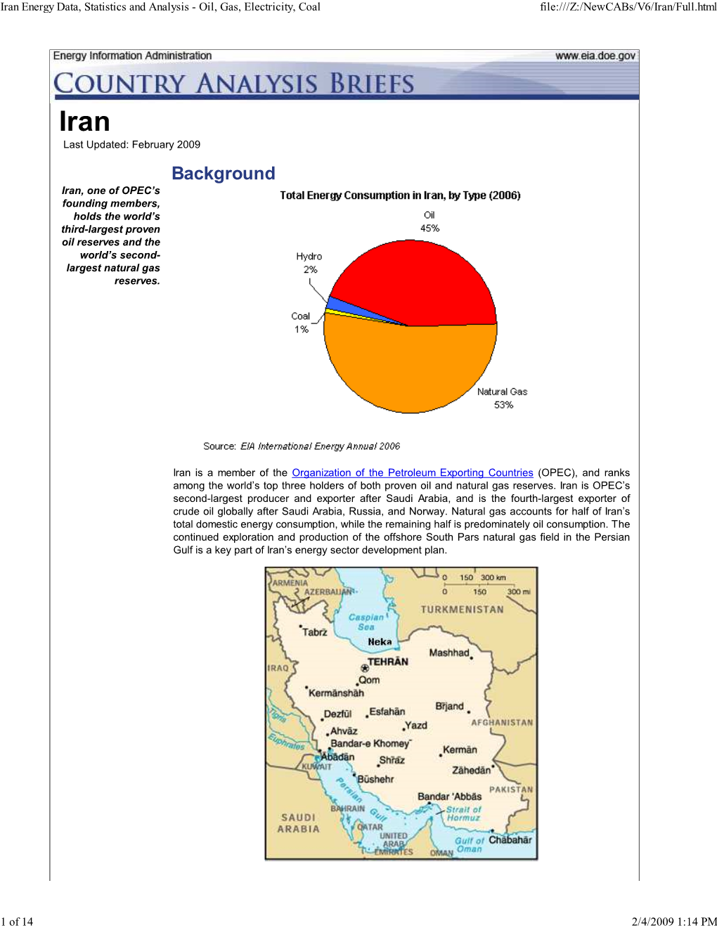 US DOE: Iran Country Brief