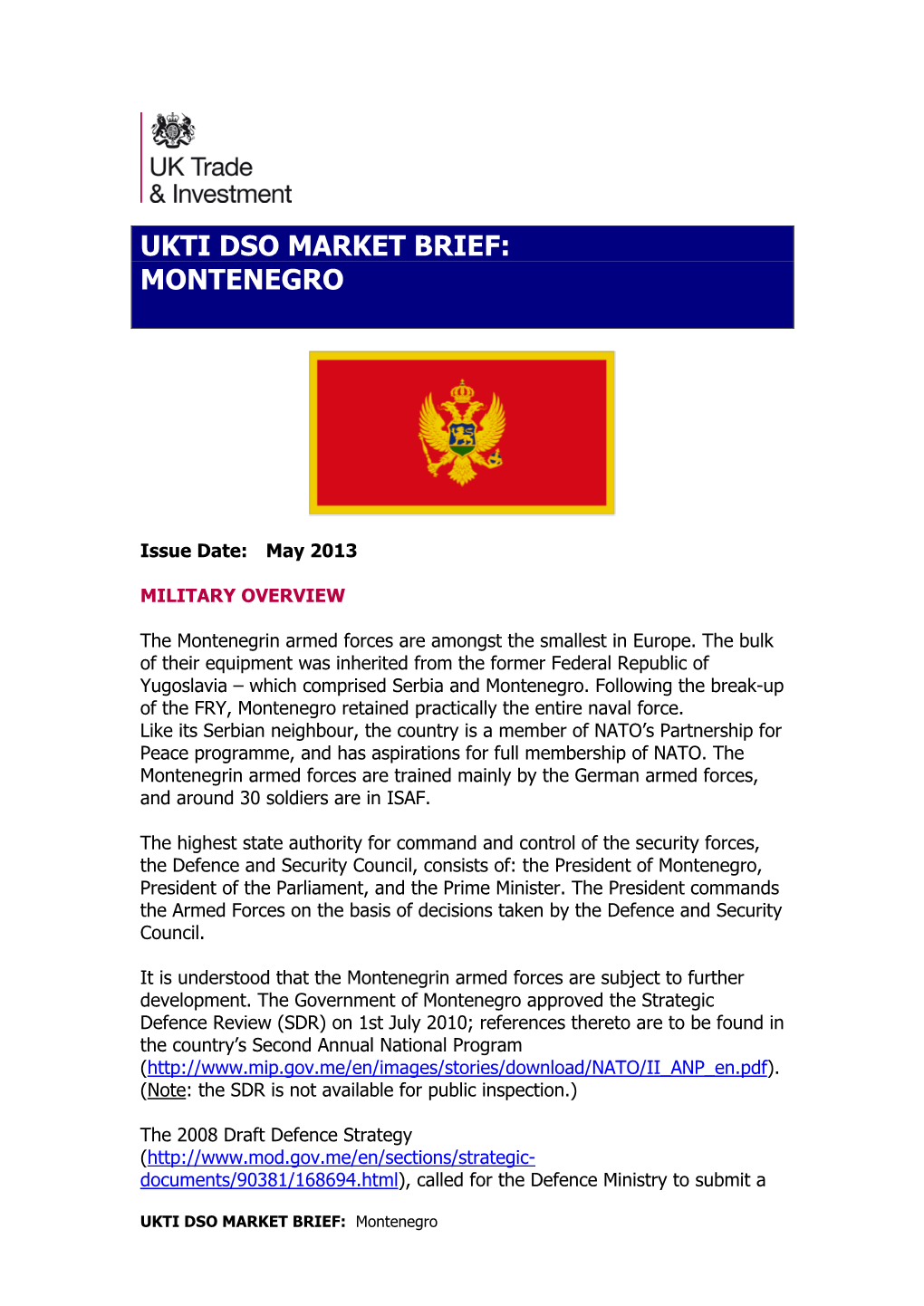 Ukti Dso Market Brief: Montenegro