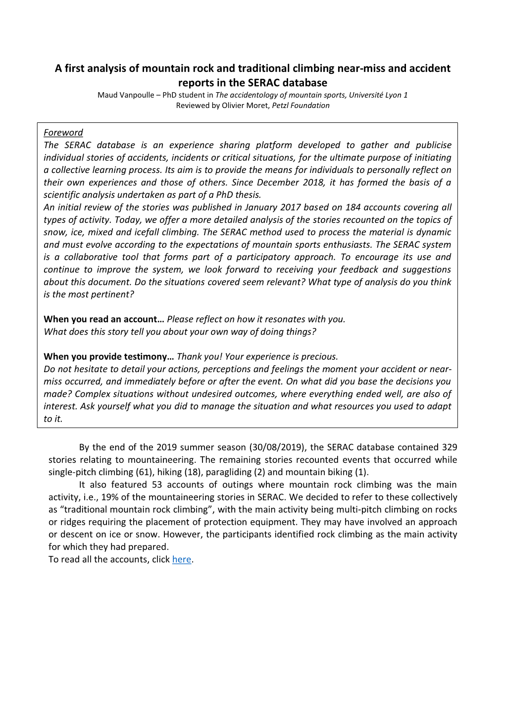 A First Analysis of Mountain Rock and Traditional Climbing Near-Miss And