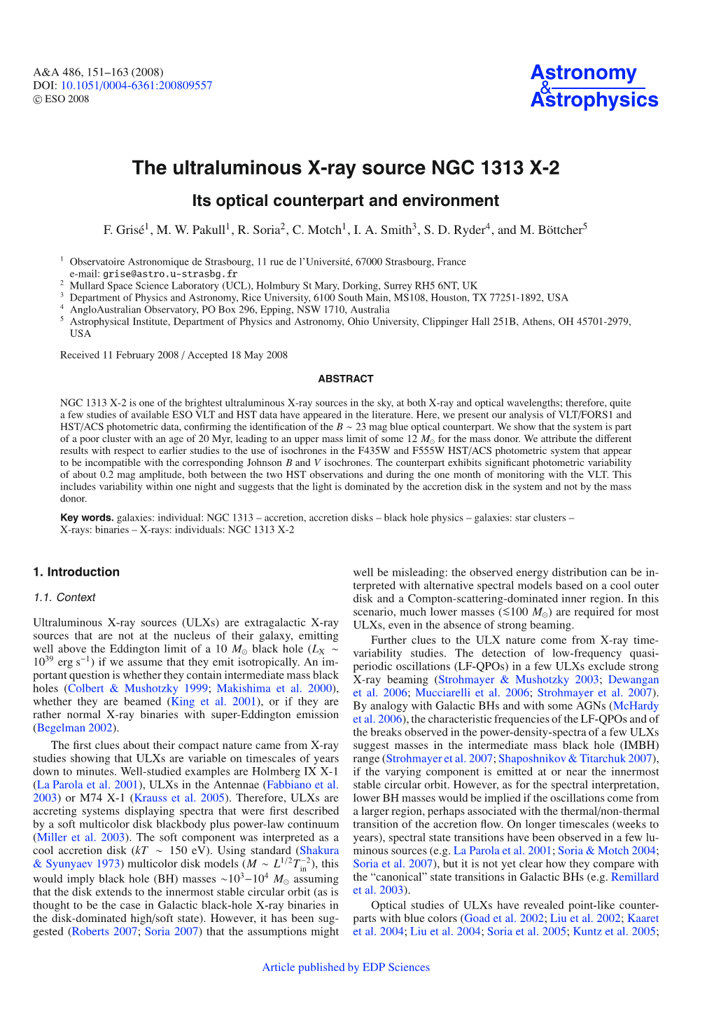 The Ultraluminous X-Ray Source NGC 1313 X-2 Its Optical Counterpart and Environment