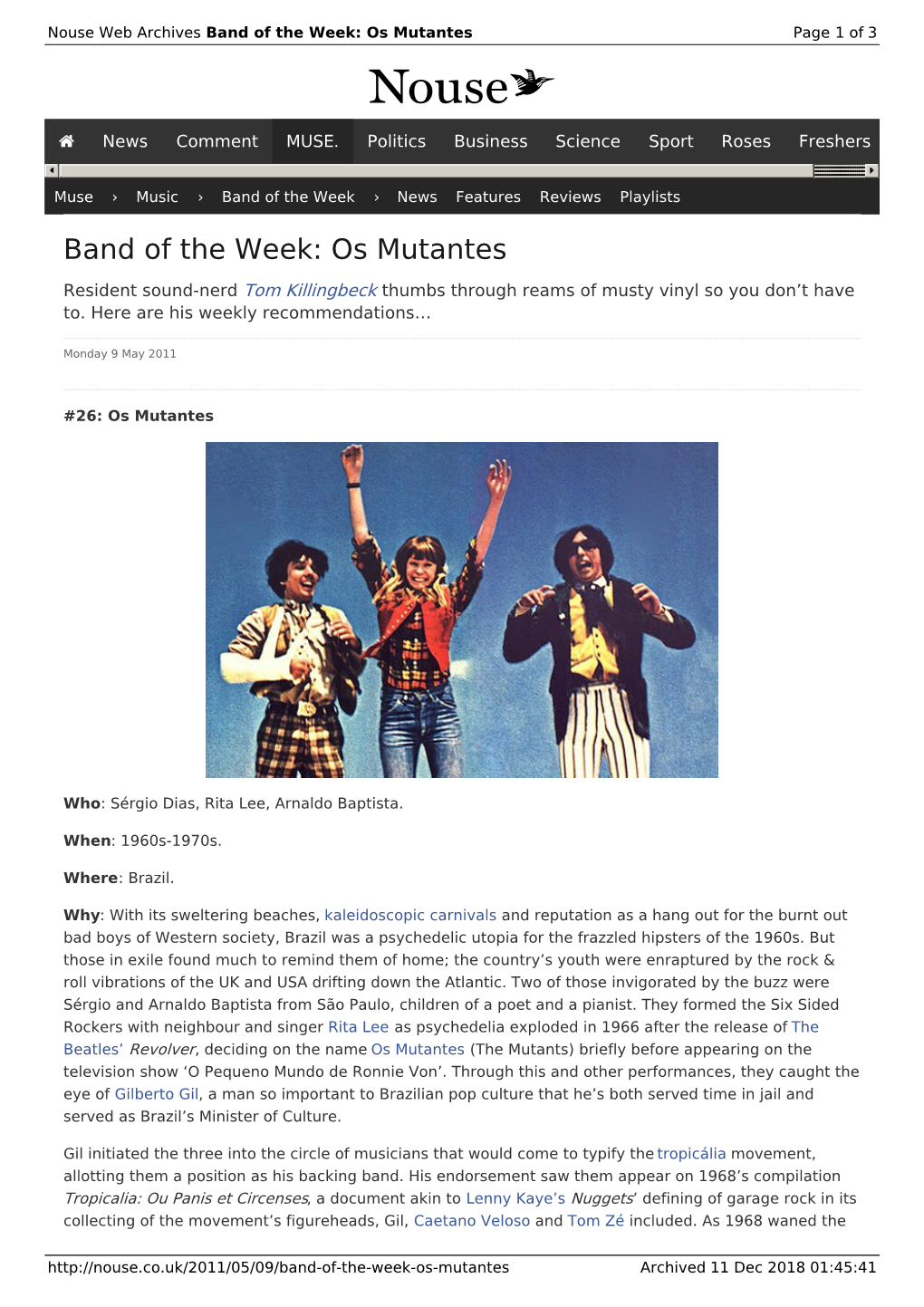 Band of the Week: Os Mutantes | Nouse