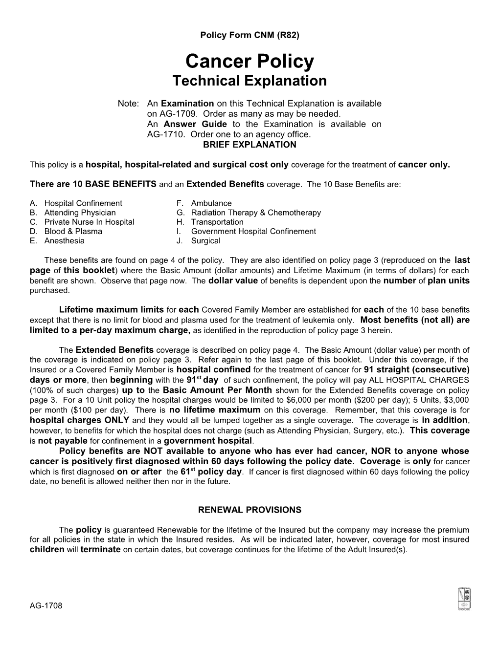 Policy Form CNM (R82)