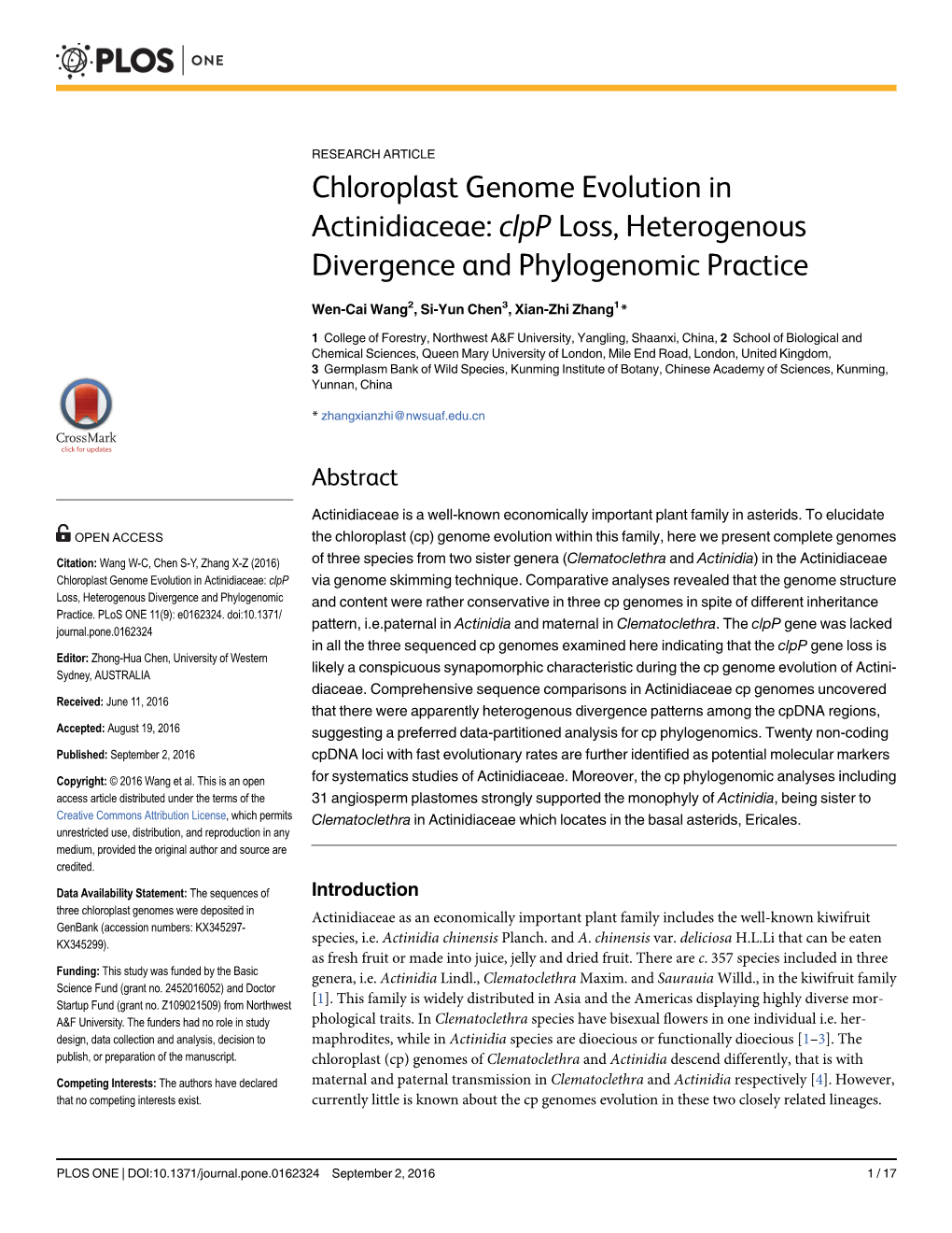 Chloroplast Genome Evolution in Actinidiaceae: Clpp Loss, Heterogenous Divergence and Phylogenomic Practice