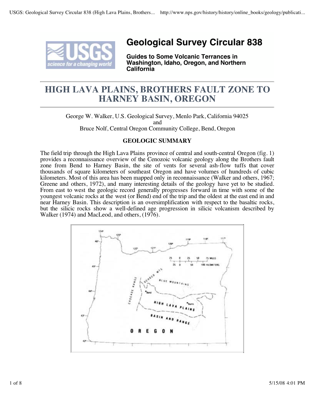 Geological Survey Circular 838 HIGH LAVA PLAINS, BROTHERS FAULT ZONE to HARNEY BASIN, OREGON