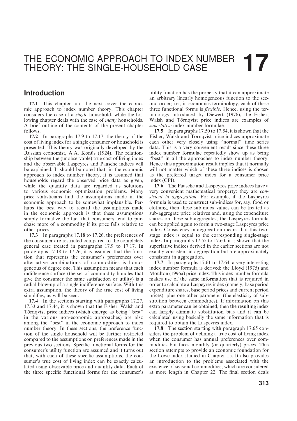 The Economic Approach to Index Number Theory: the Single-Household Case 17