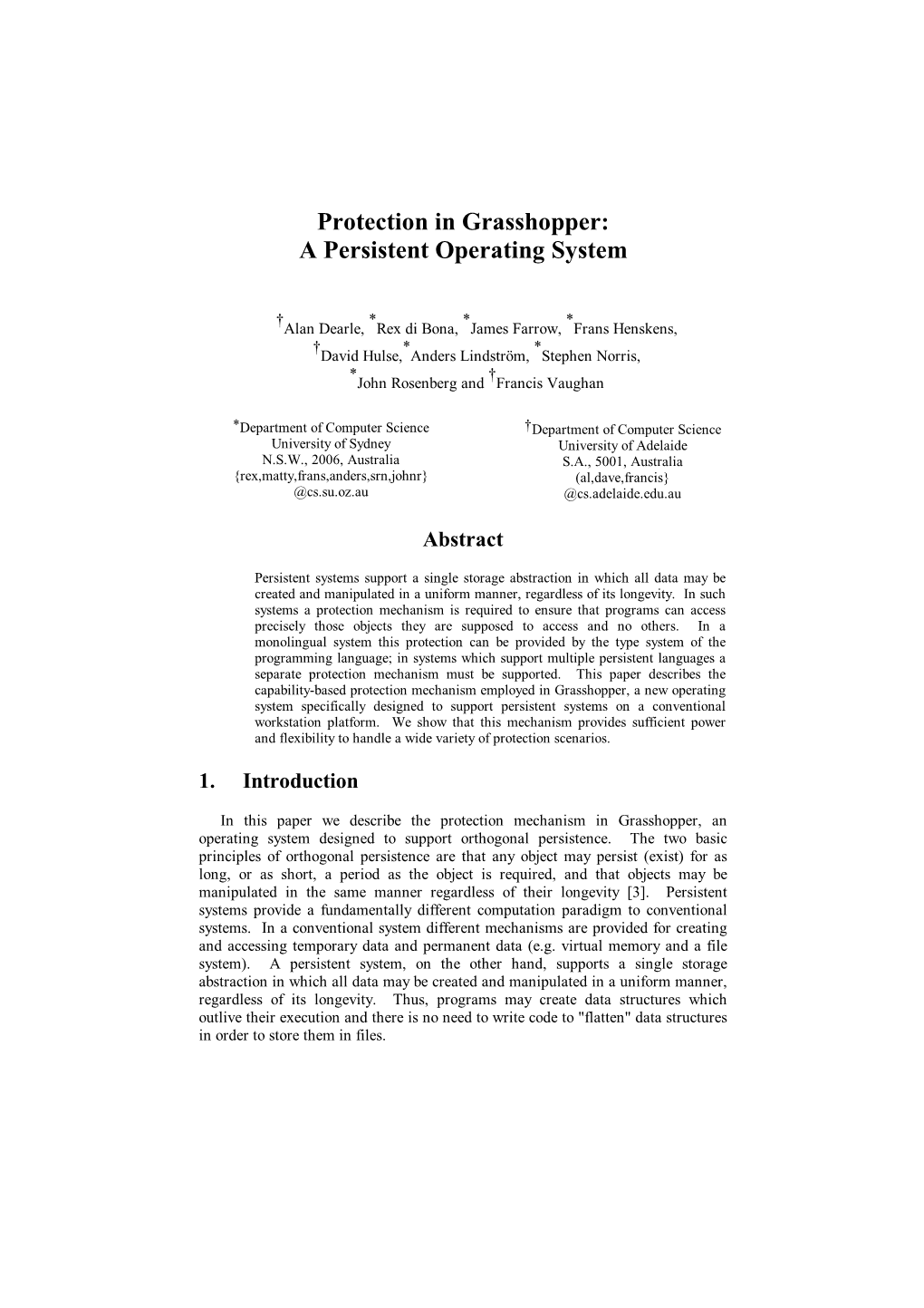 Protection in Grasshopper: a Persistent Operating System