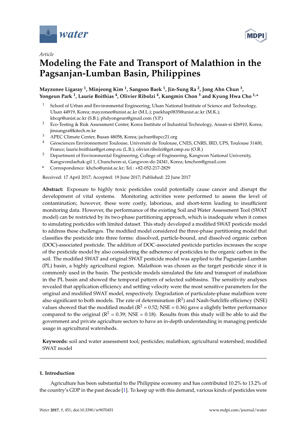 Modeling the Fate and Transport of Malathion in the Pagsanjan-Lumban Basin, Philippines