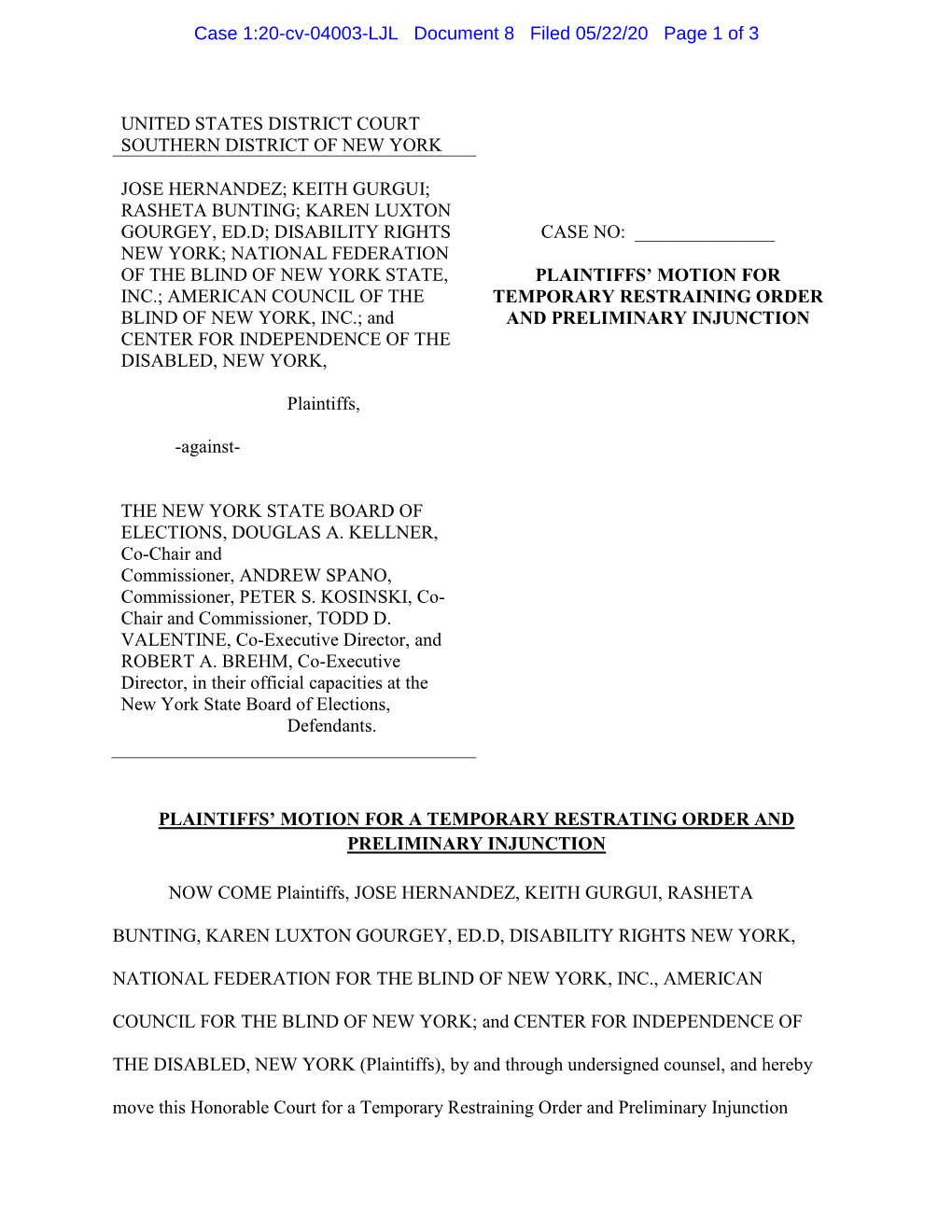 Case 1:20-Cv-04003-LJL Document 8 Filed 05/22/20 Page 1 of 3