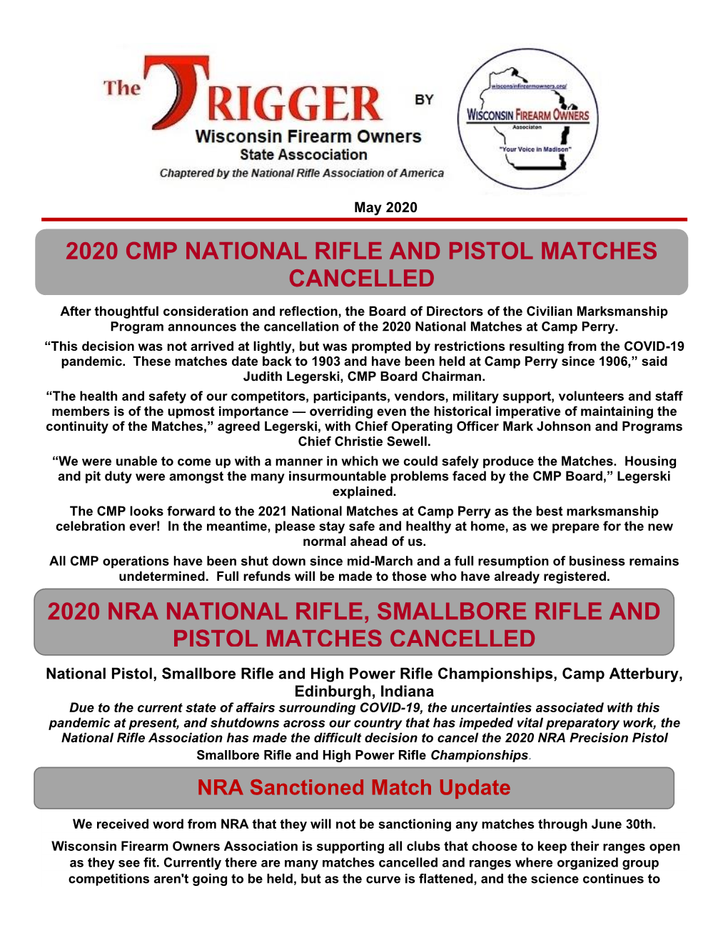 2020 Cmp National Rifle and Pistol Matches Cancelled