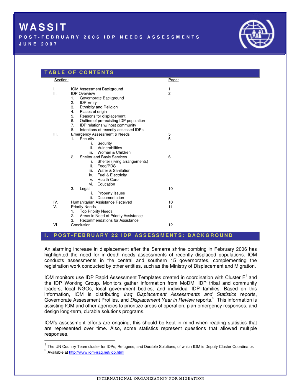 Wassit 53 % a Total IDP L-N Kut A' and IDP Ma Niy Returnees a Pre-Feb