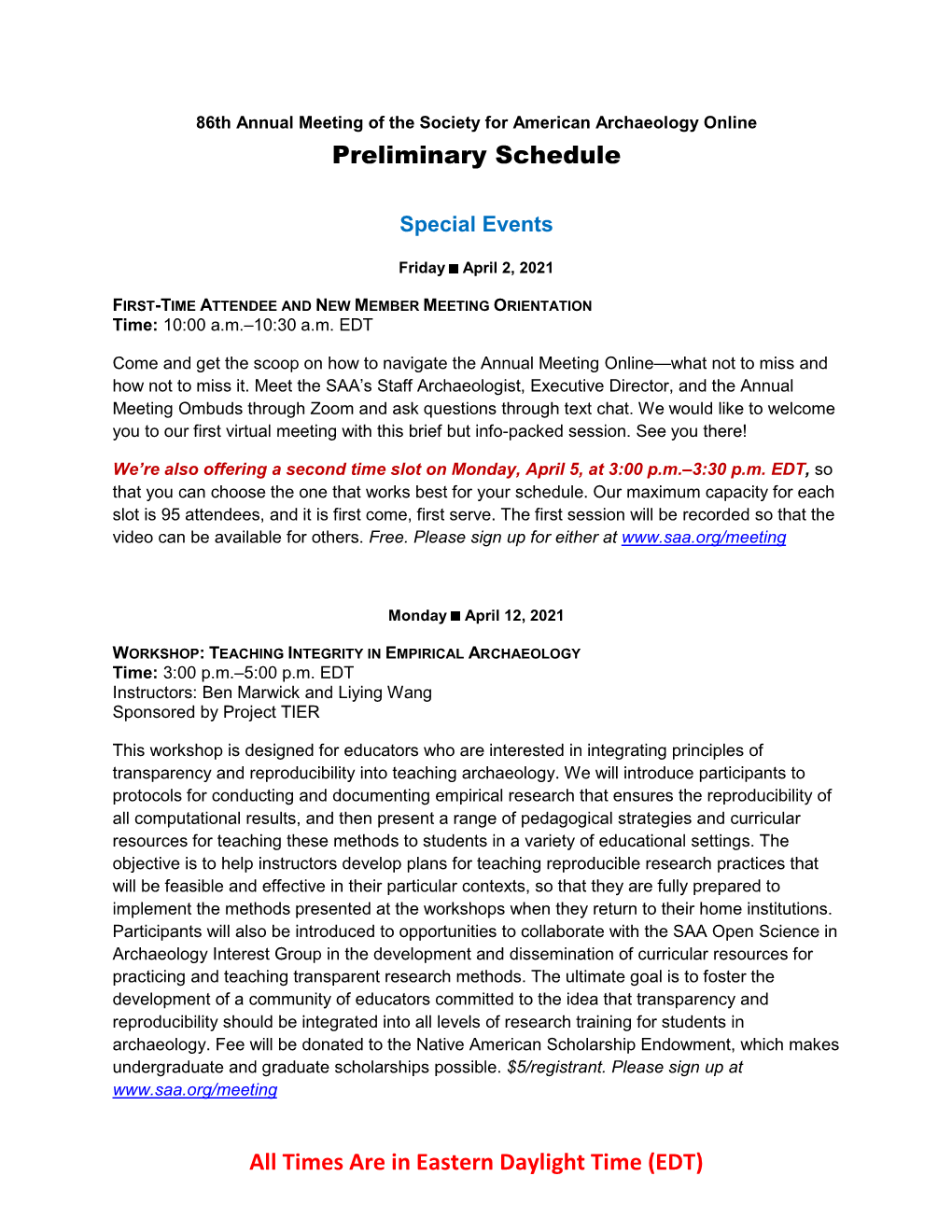 2021 Preliminary Program