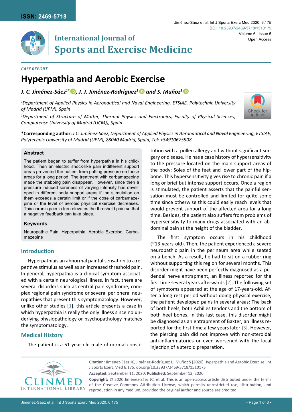 Hyperpathia and Aerobic Exercise J