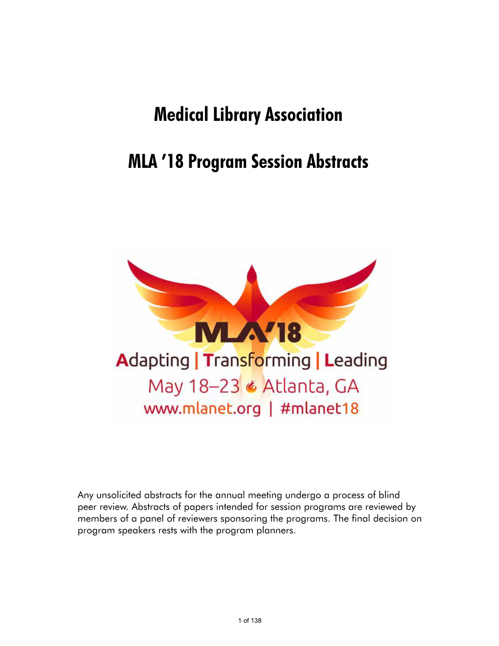 MLA ’18 Program Session Abstracts