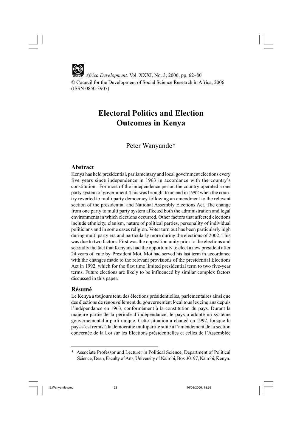 Electoral Politics and Election Outcomes in Kenya