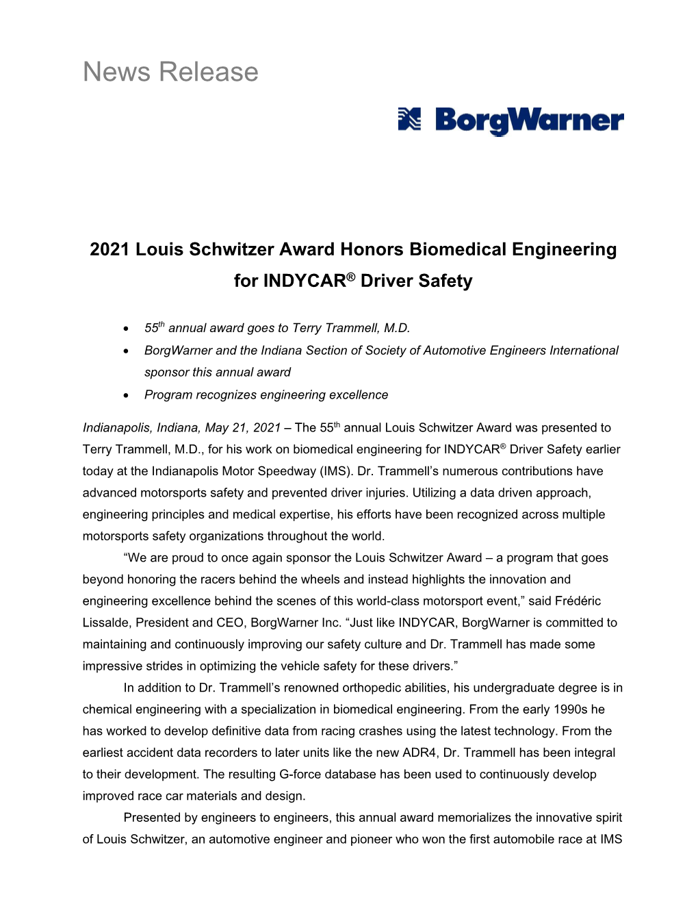 2021 Louis Schwitzer Award Honors Biomedical Engineering for INDYCAR® Driver Safety FINAL