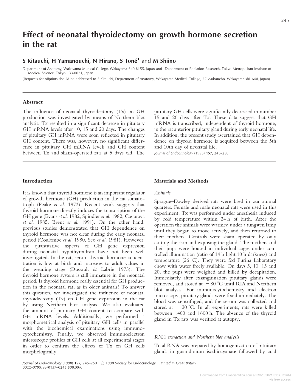 Effect of Neonatal Thyroidectomy on Growth Hormone Secretion in the Rat