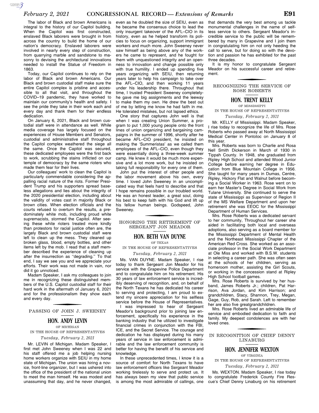 CONGRESSIONAL RECORD— Extensions of Remarks E91 HON