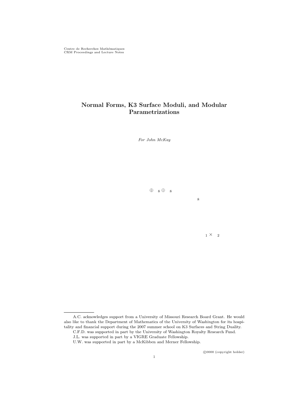 Normal Forms, K3 Surface Moduli, and Modular Parametrizations