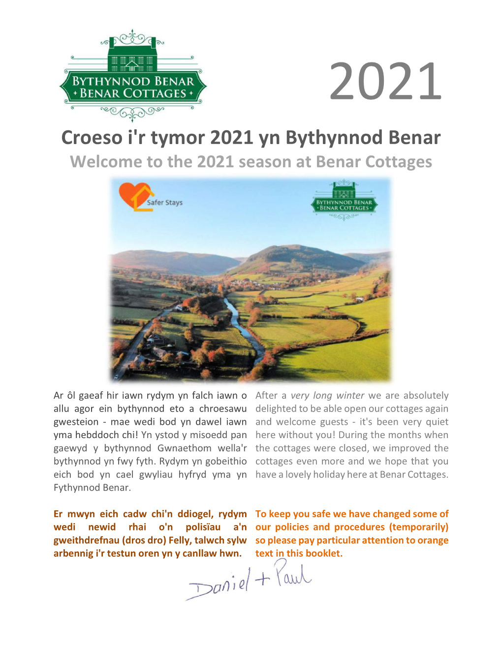 Croeso I'r Tymor 2021 Yn Bythynnod Benar Welcome to the 2021 Season at Benar Cottages