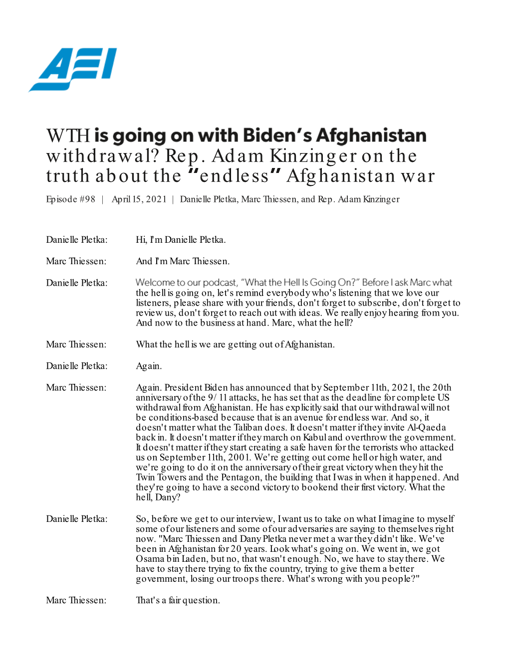 Rep. Adam Kinzinger on the Truth About the Endless Afghanistan War