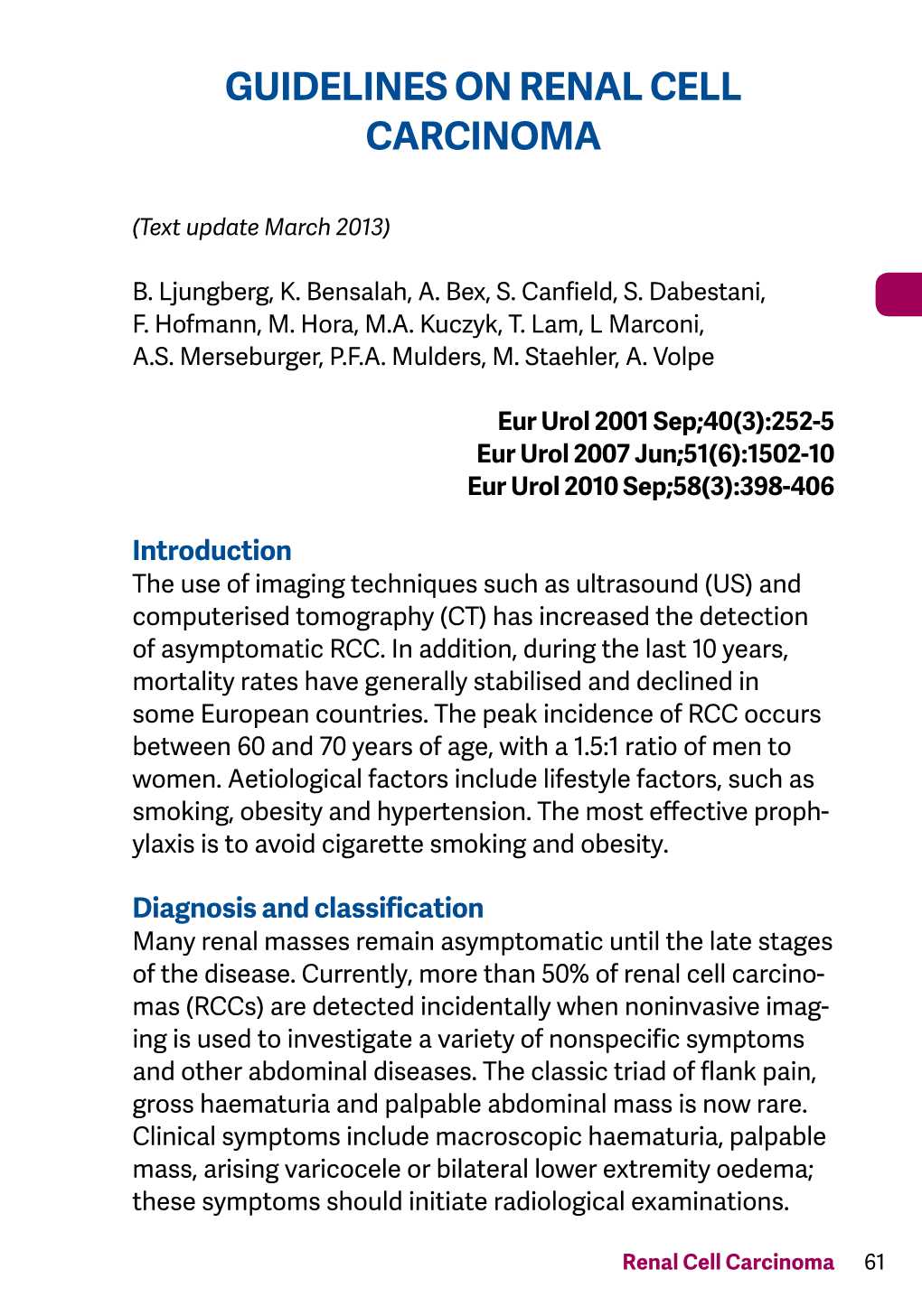 Guidelines on Renal Cell Carcinoma