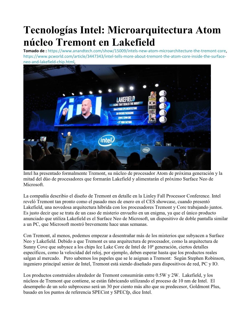 Tecnologías Intel: Microarquitectura Atom Núcleo Tremont En Lakefield