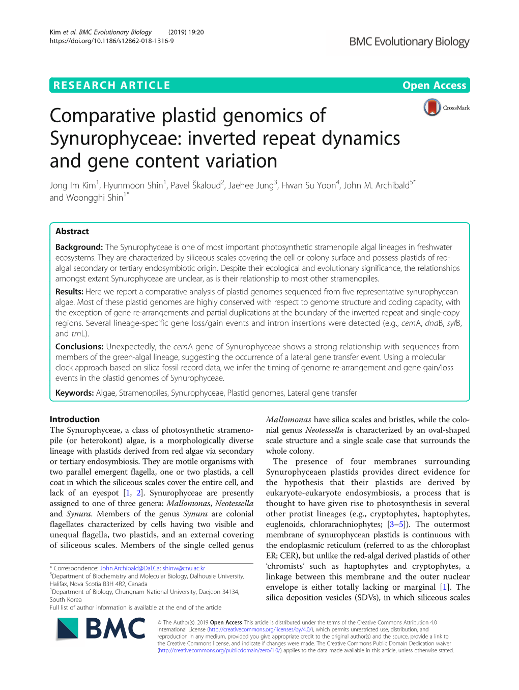 Comparative Plastid Genomics of Synurophyceae: Inverted Repeat