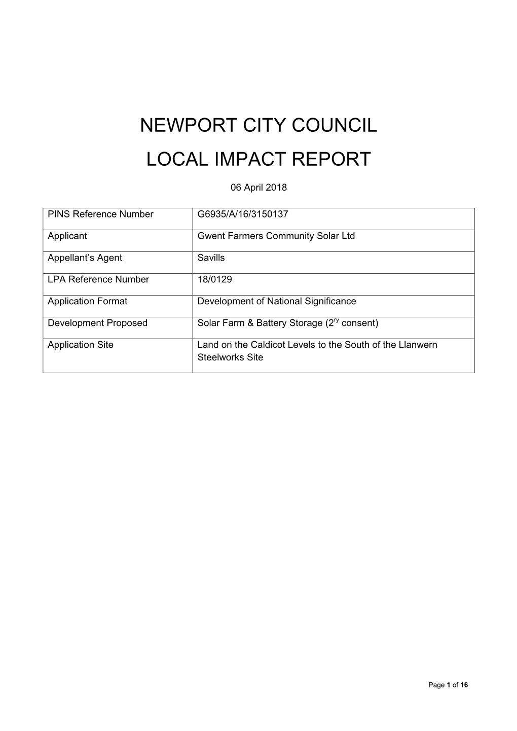 Newport City Council Local Impact Report