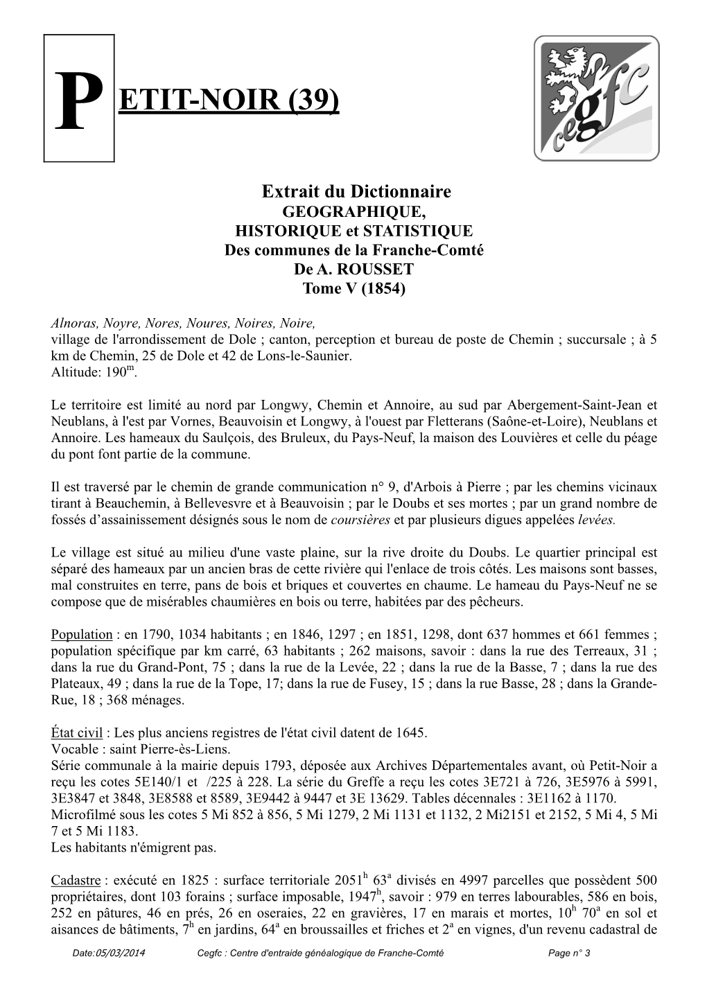 Petit-Noir a Reçu Les Cotes 5E140/1 Et /225 À 228