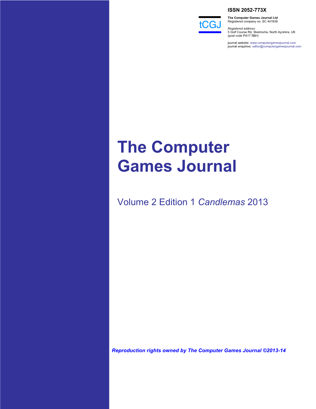 The Computer Games Journal Ltd Registered Company No