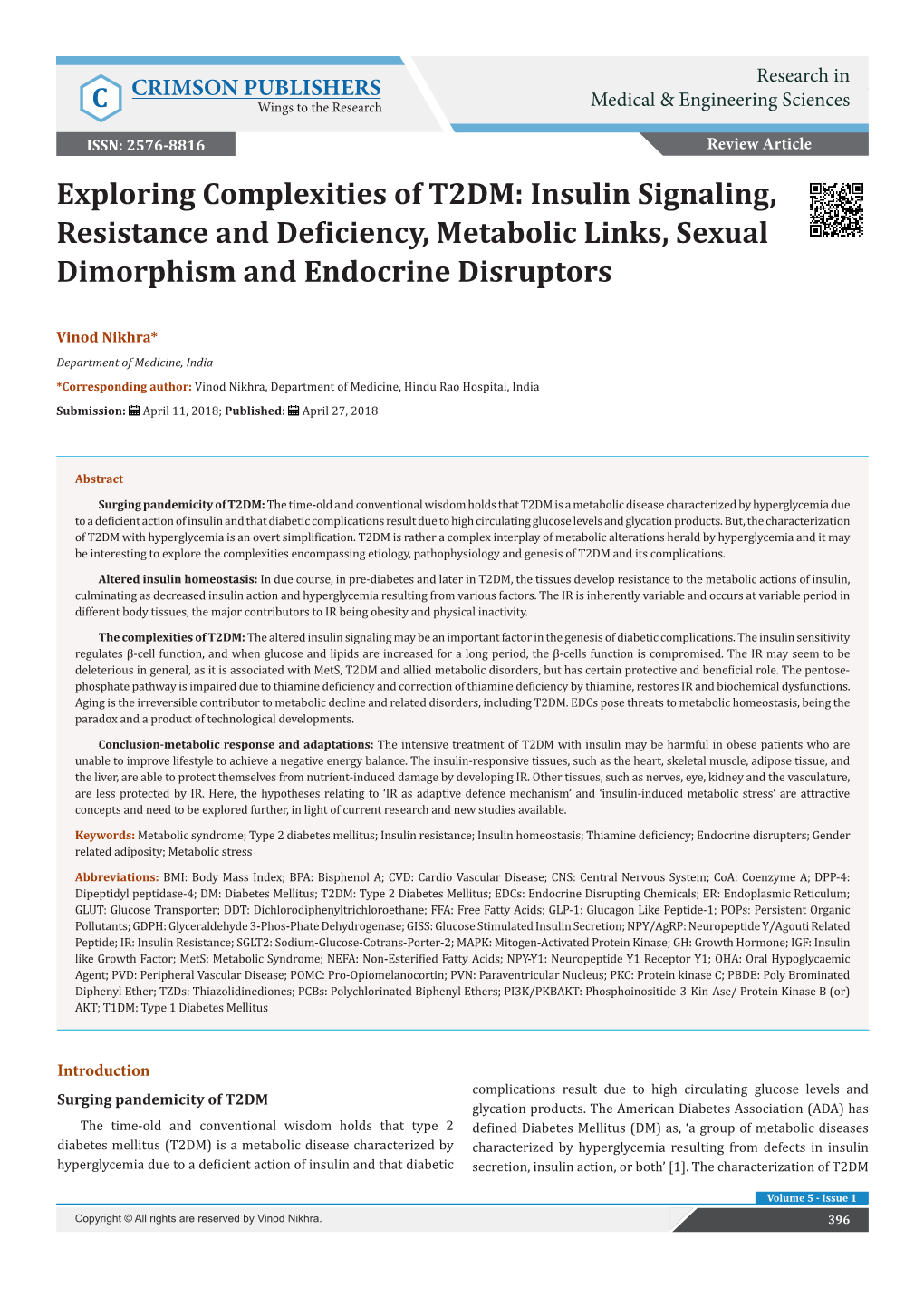 Insulin Signaling, Resistance and Deficiency, Metabolic Links, Sexual Dimorphism and Endocrine Disruptors