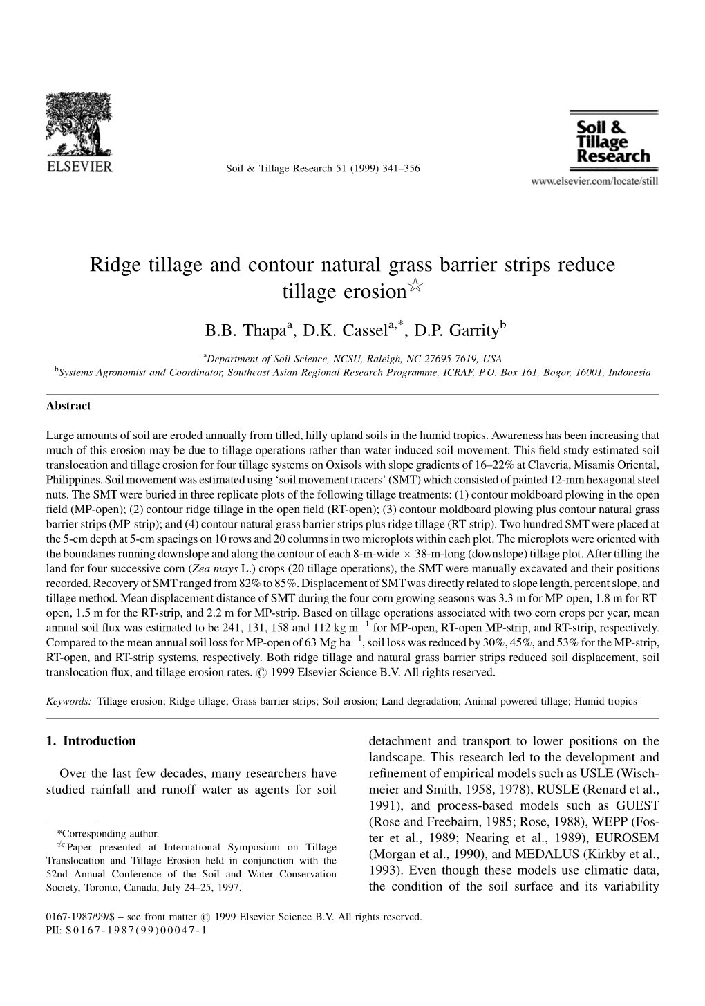 Ridge Tillage and Contour Natural Grass Barrier Strips Reduce Tillage Erosion$