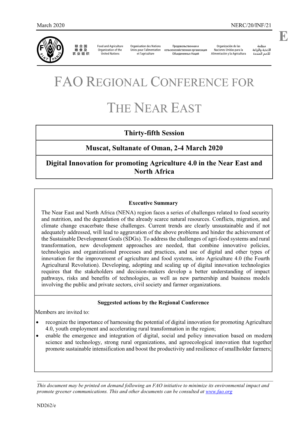 Digital Innovation for Promoting Agriculture 4.0 in the Near East and North Africa