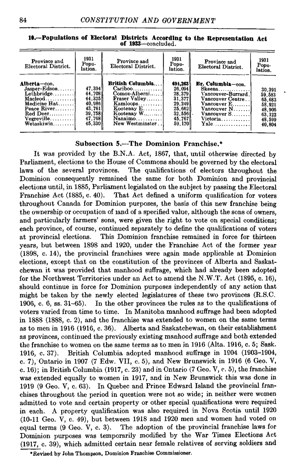 84 CONSTITUTION and GOVERNMENT 10.—Populations