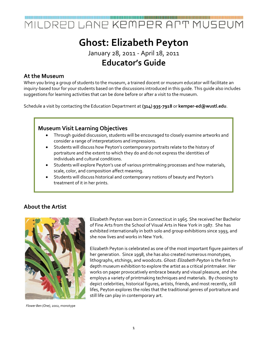 Elizabeth Peyton January 28, 2011 - April 18, 2011 Educator’S Guide