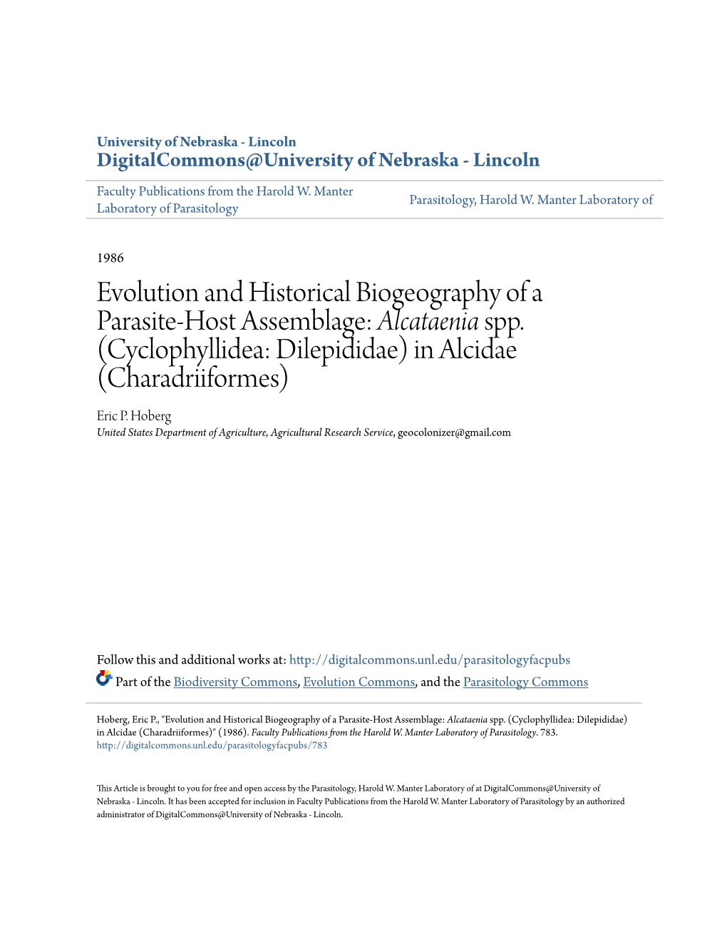 Evolution and Historical Biogeography of a Parasite-Host Assemblage: Alcataenia Spp