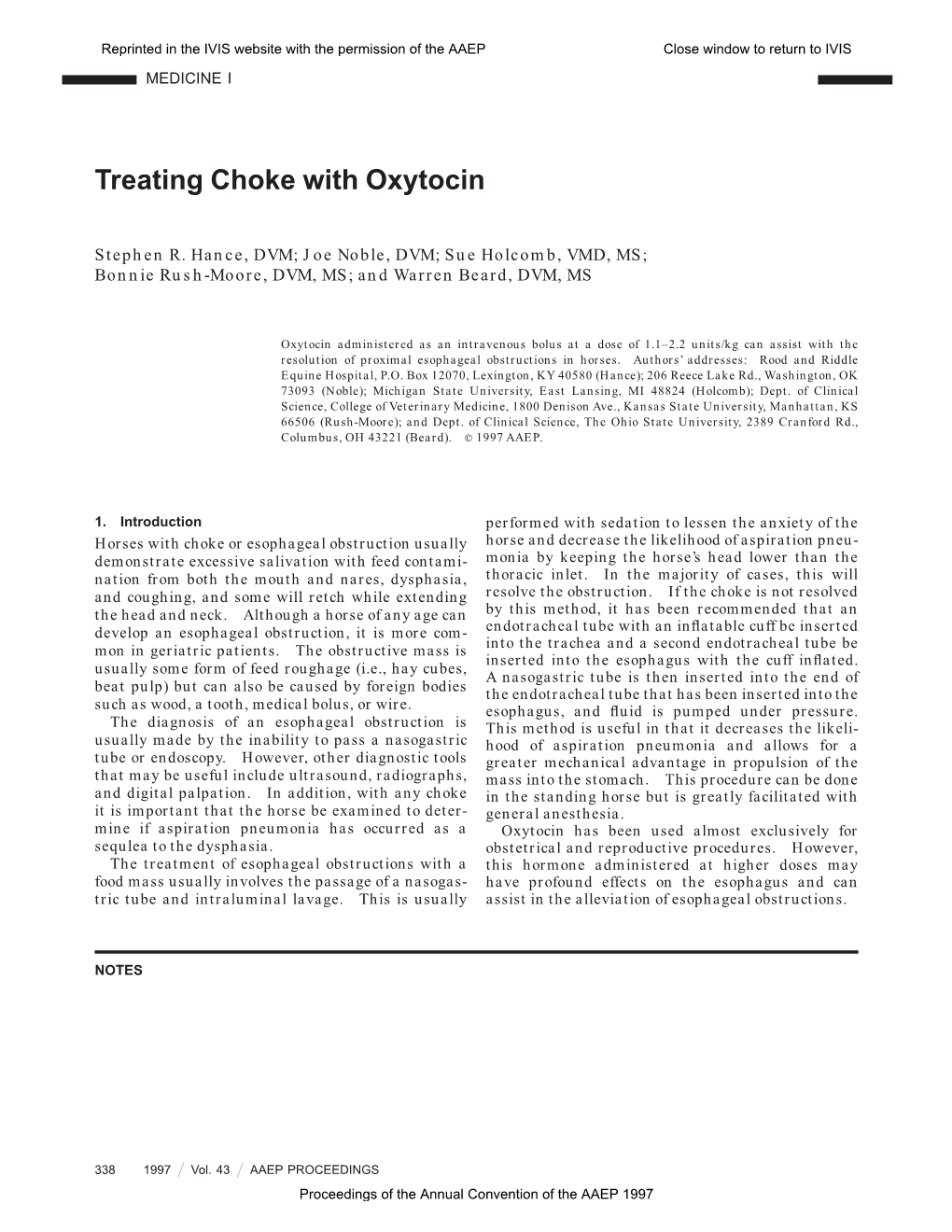 Treating Choke with Oxytocin