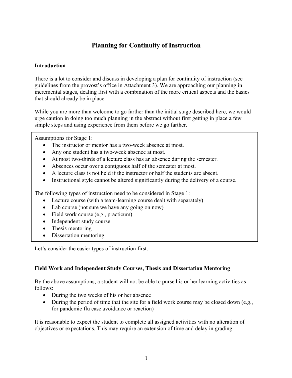 Planning for Continuity of Instruction