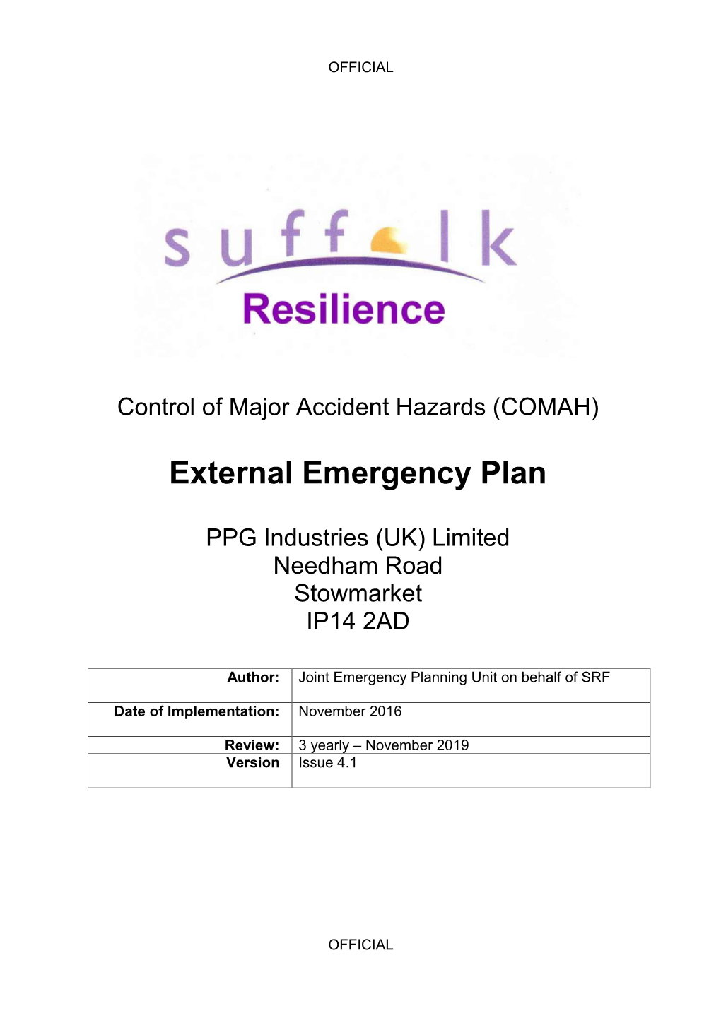 Suffolk Resilience Forum External Emergency Plan For