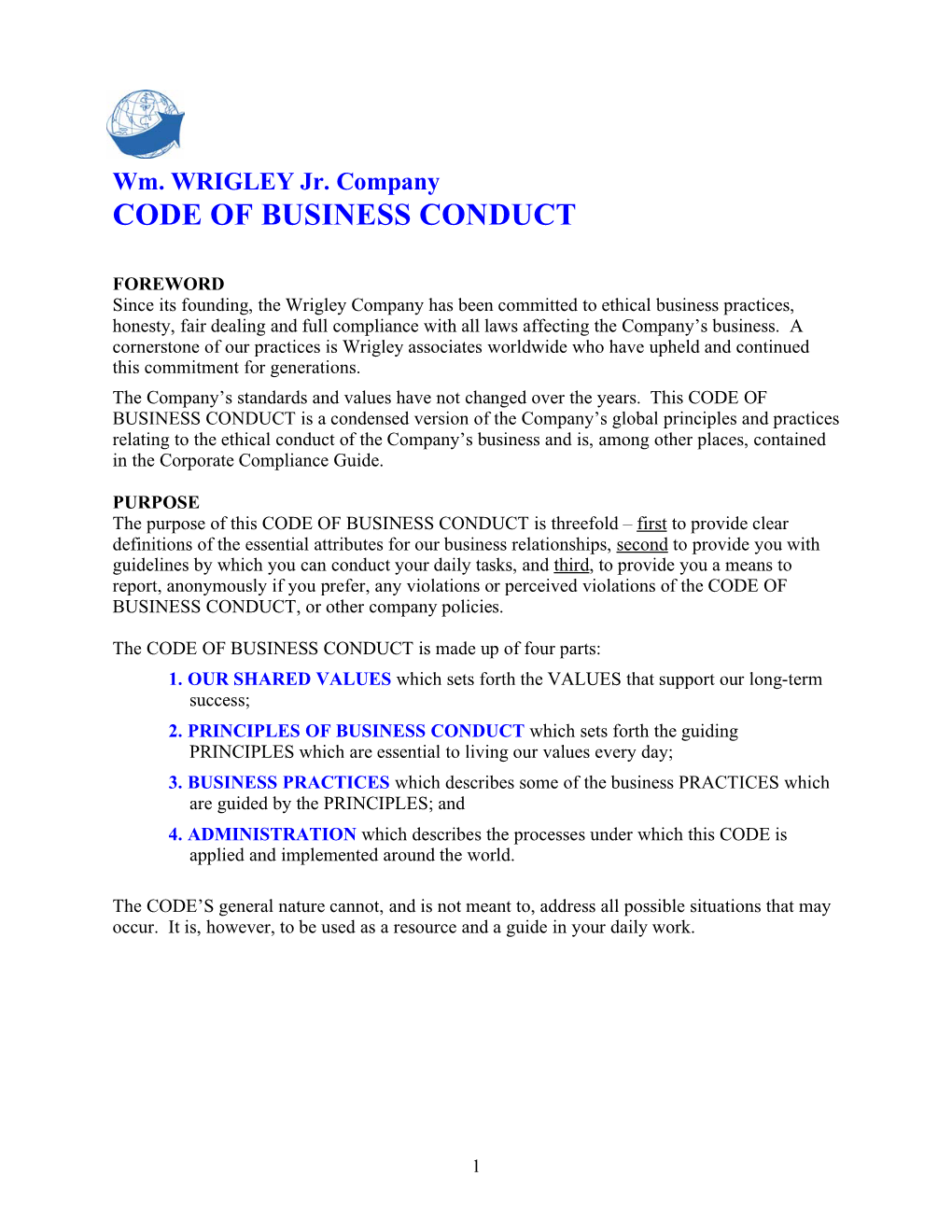 Wm. WRIGLEY Jr. Company CODE of BUSINESS CONDUCT