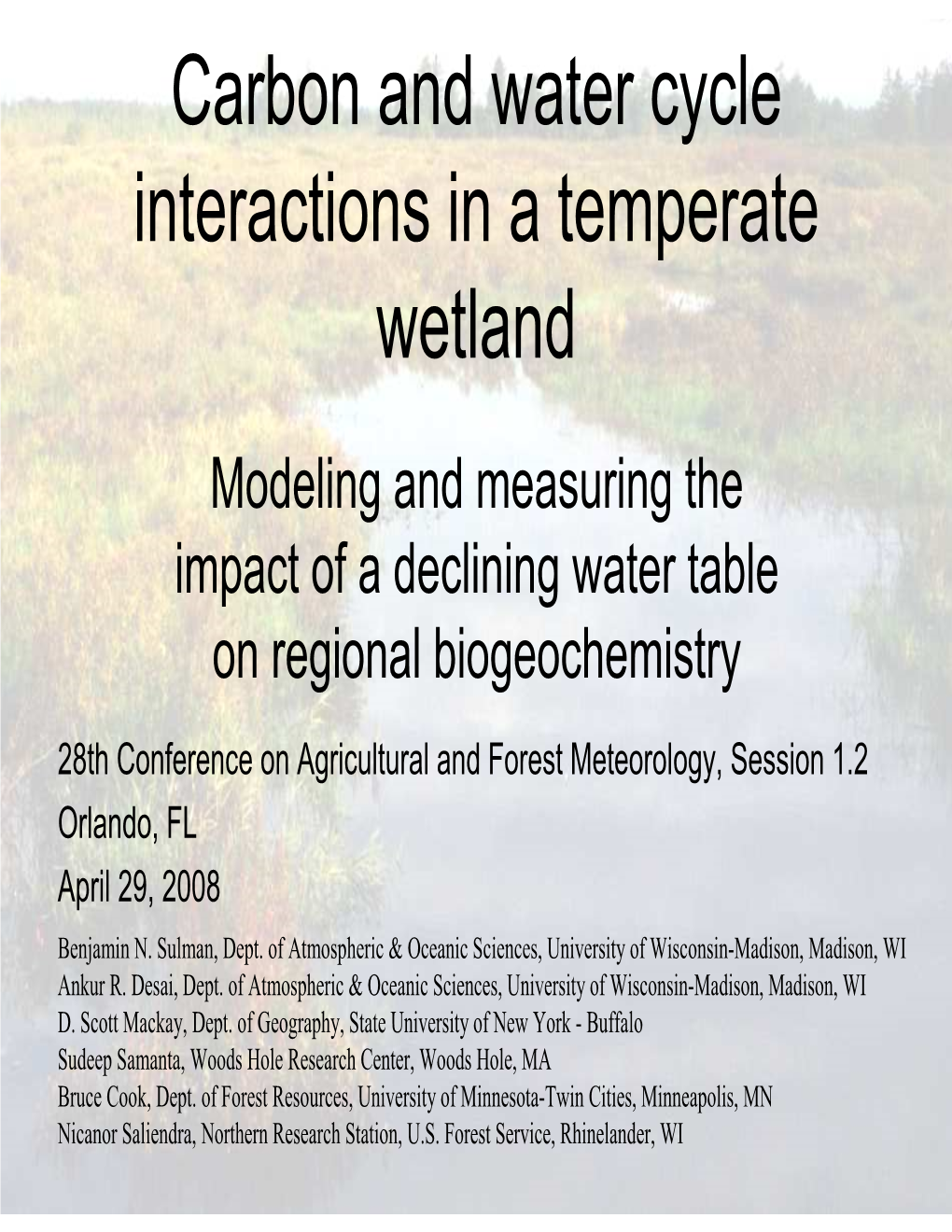 Carbon and Water Cycle Interactions in a Temperate Wetland