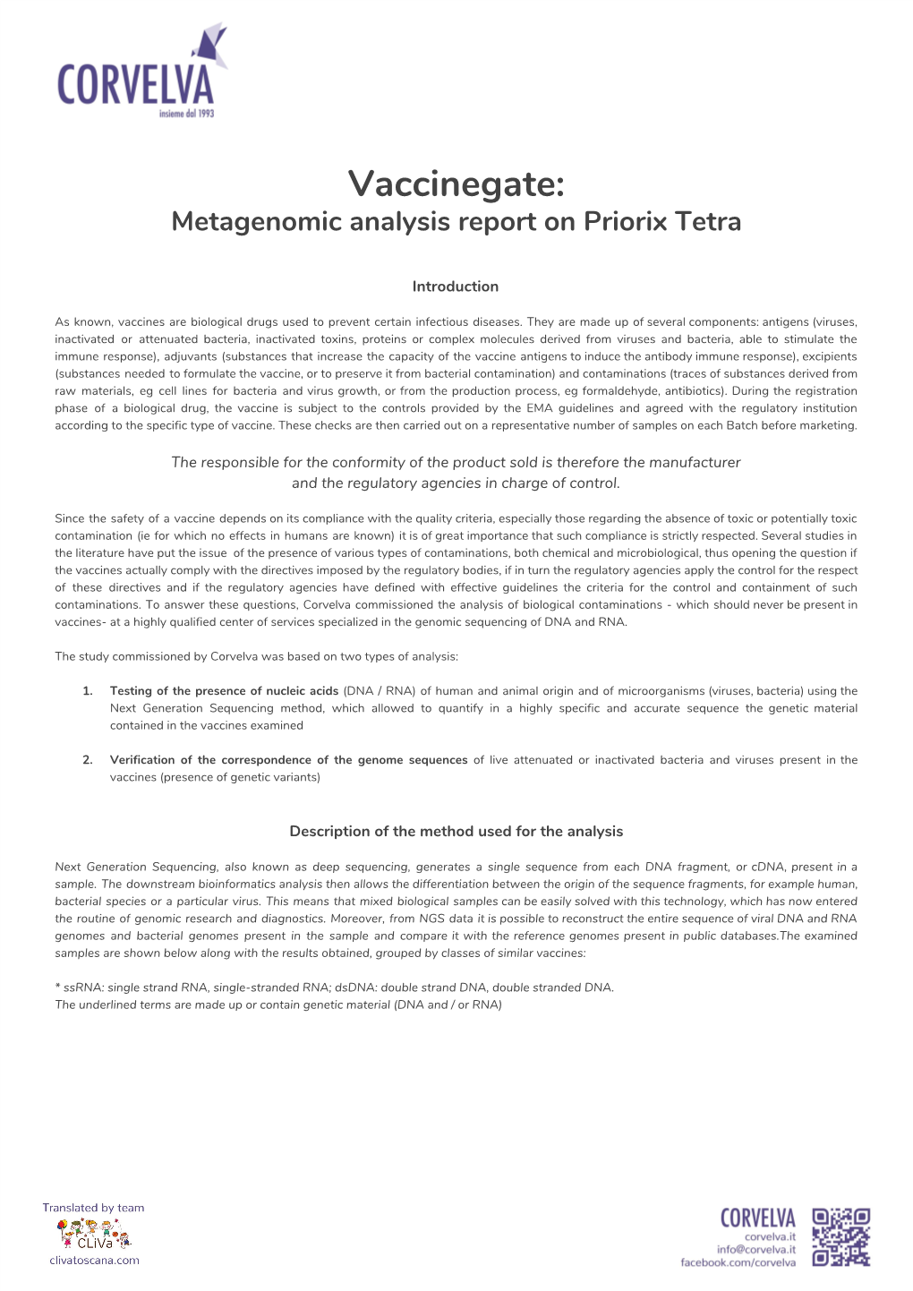 Vaccinegate: Metagenomic Analysis Report on Priorix Tetra