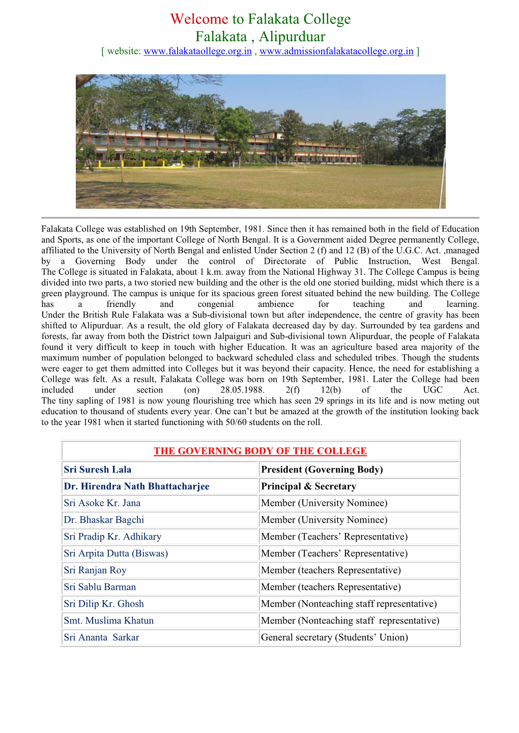 Welcome to Falakata College Falakata , Alipurduar [ Website: , ]