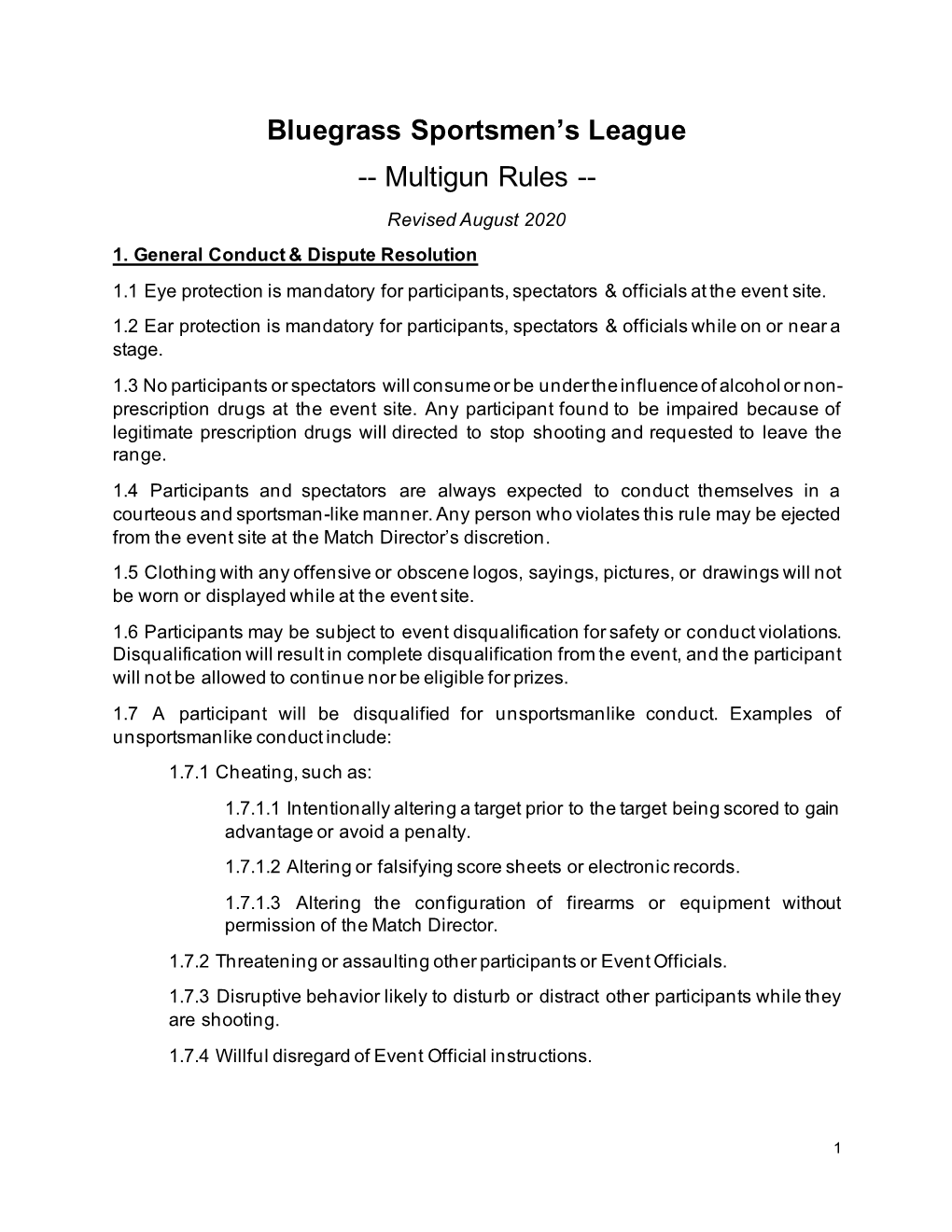 Bluegrass Sportsmen's League -- Multigun Rules