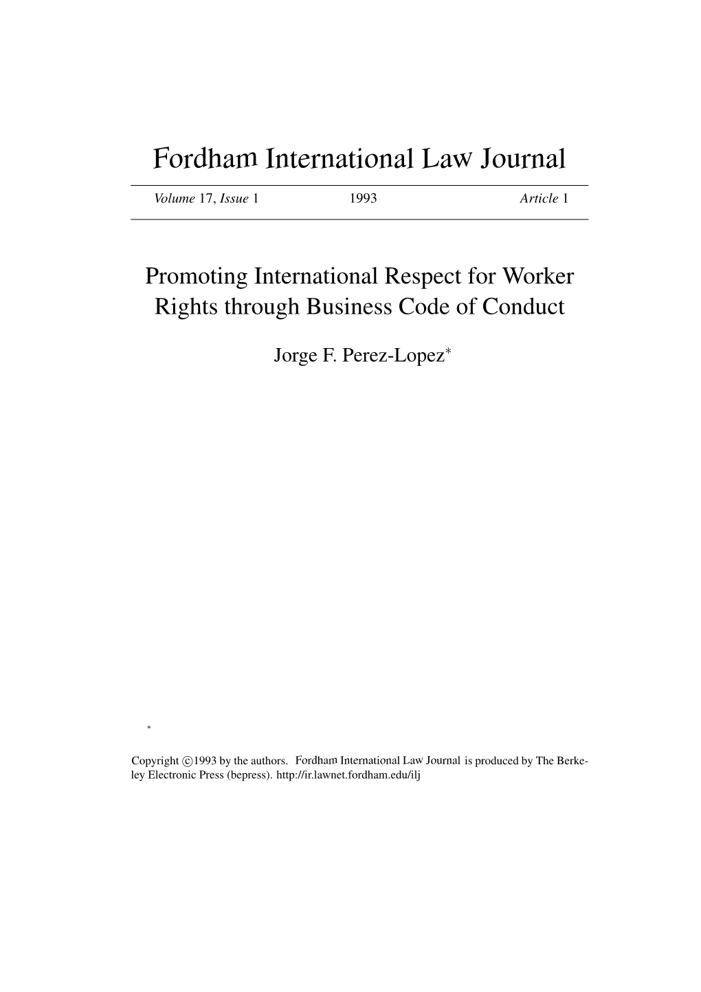 Promoting International Respect for Worker Rights Through Business Code of Conduct