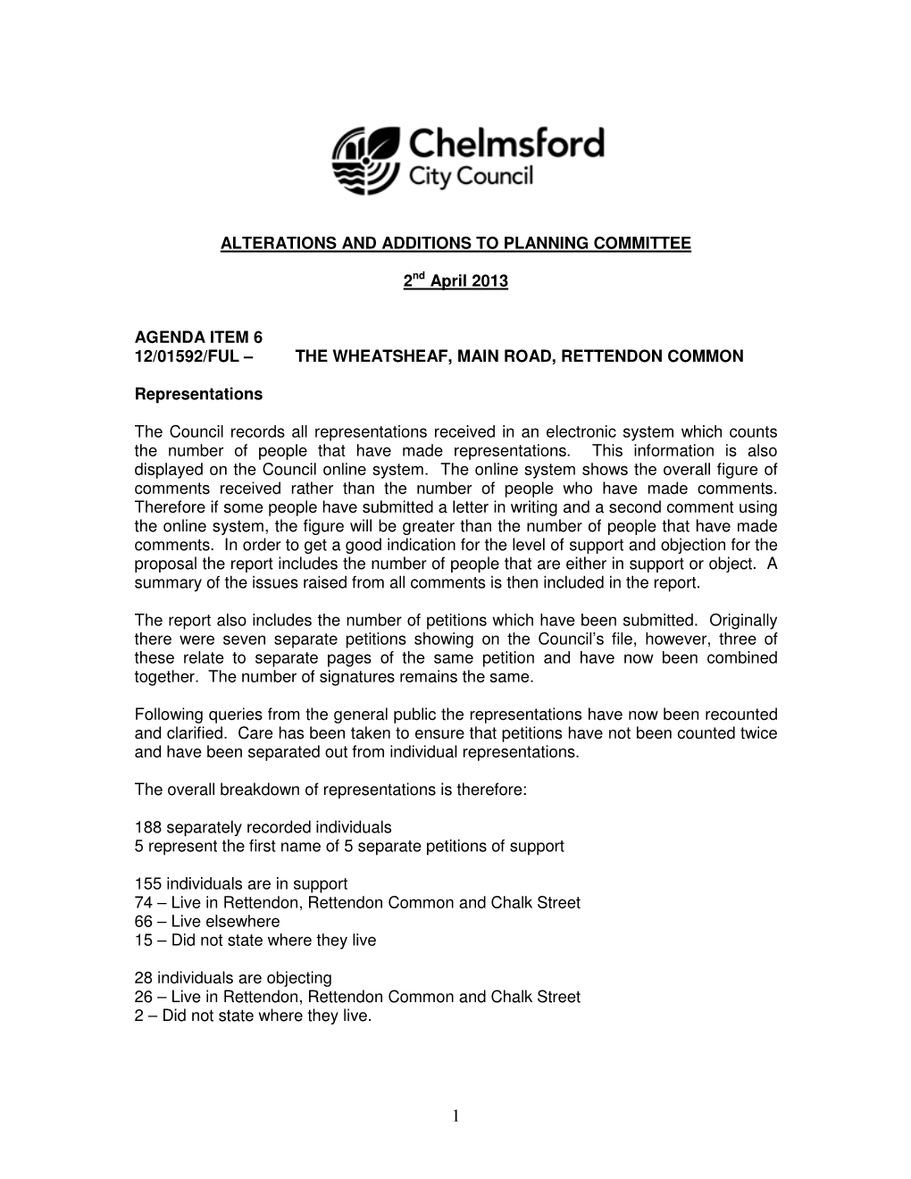 ALTERATIONS and ADDITIONS to PLANNING COMMITTEE 2Nd April