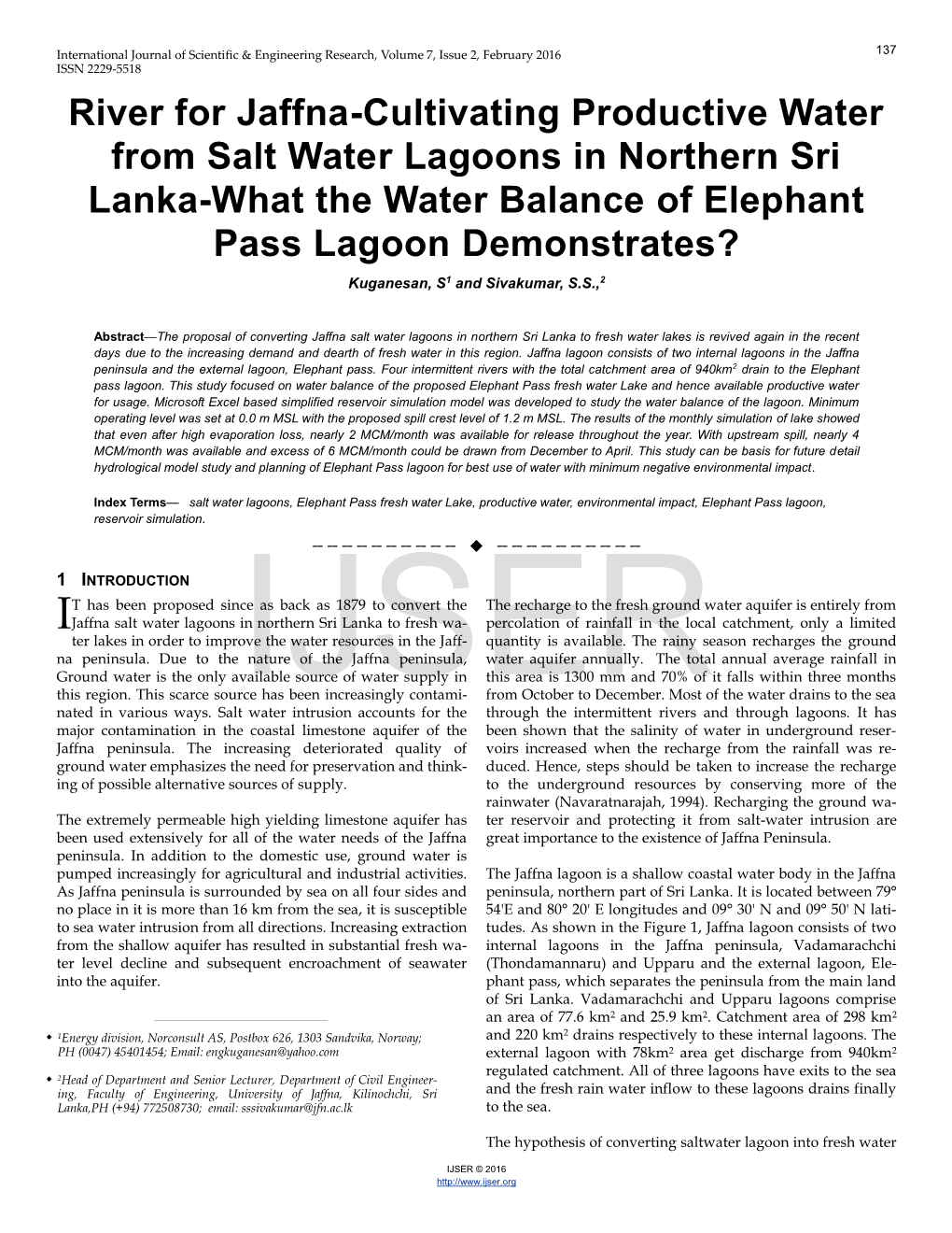 River for Jaffna-Cultivating Productive Water from Salt Water Lagoons in Northern Sri Lanka-What the Water Balance of Elephant P